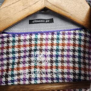 Bugatchi Shirt Men Large/XL Classic Fit Multicolor Houndstooth Preppy Office